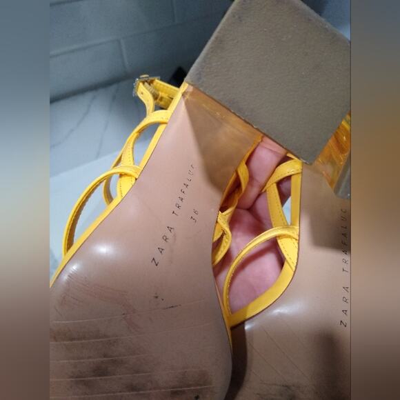 🎀2/$25🎀[H238] Zara Trafaluc Strappy Heels Women’s Yellow Spring Sandals - Picture 6 of 7